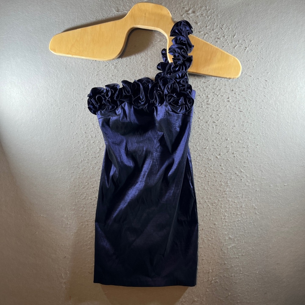 1311 | Snap One Shoulder Rosette Ruffle HOCO‎ Prom Party Mini Dress Navy Women 3